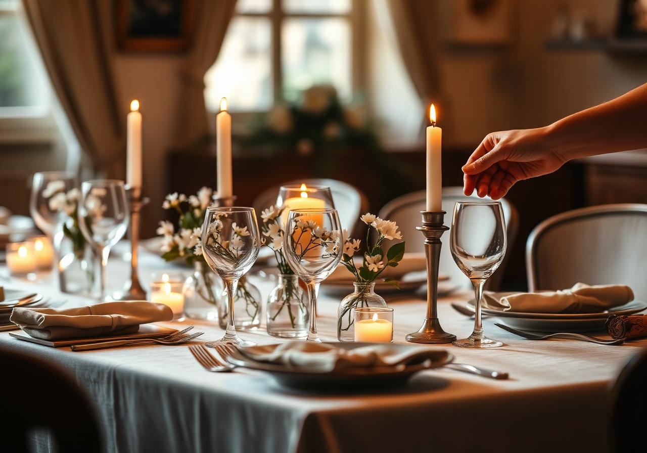 Mesa preparada para um jantar especial à luz de velas